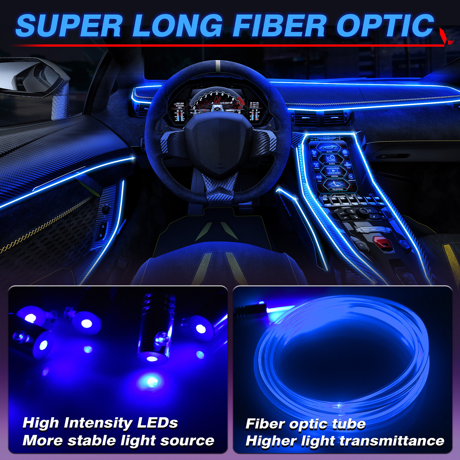 10m RGB 8 in 1 Interior Car LED Strip Lights Car Ambient Decor Neon Lights Kit