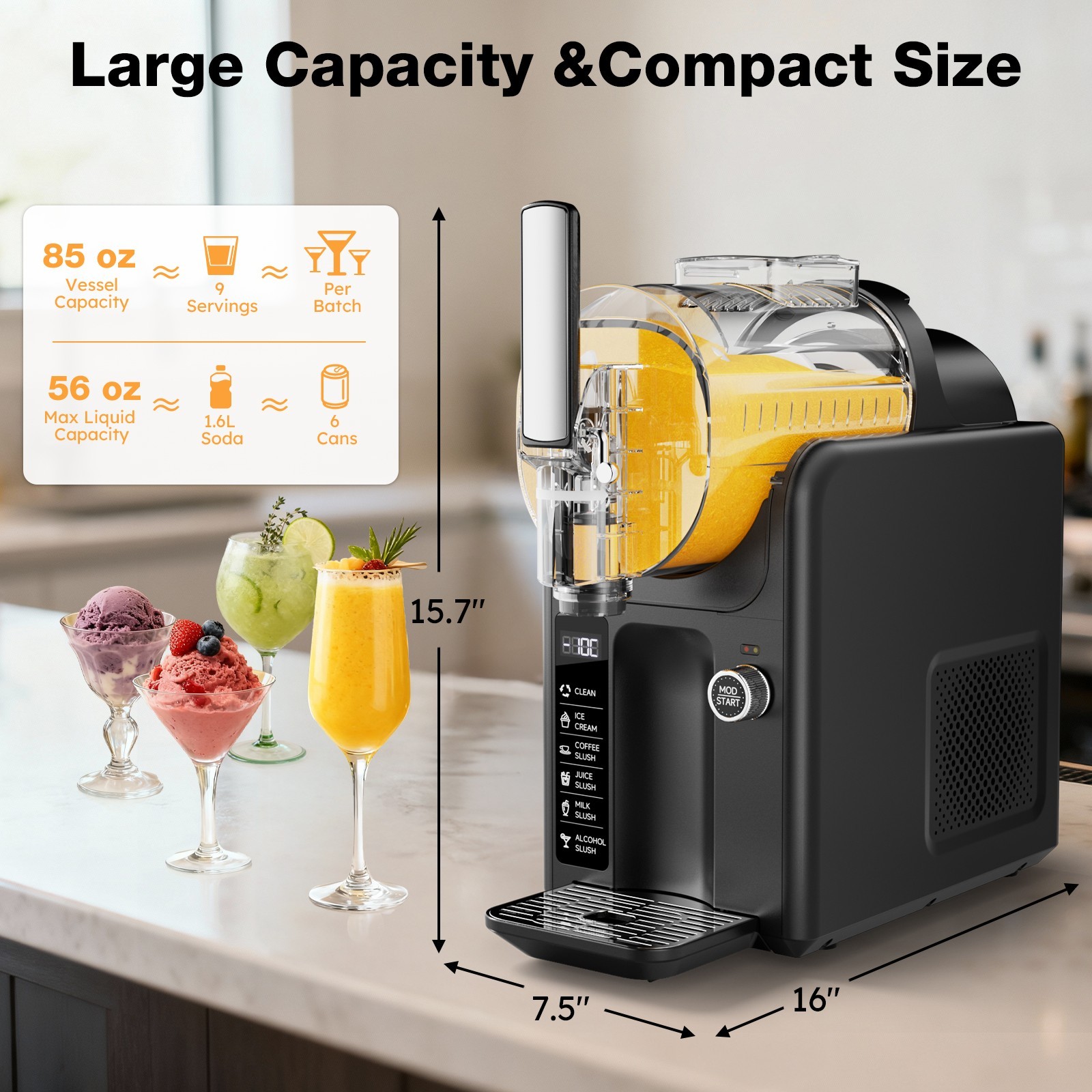 85oz Slushie Machine Margarita Smoothie Frozen Drink Slushy and Ice Cream Maker