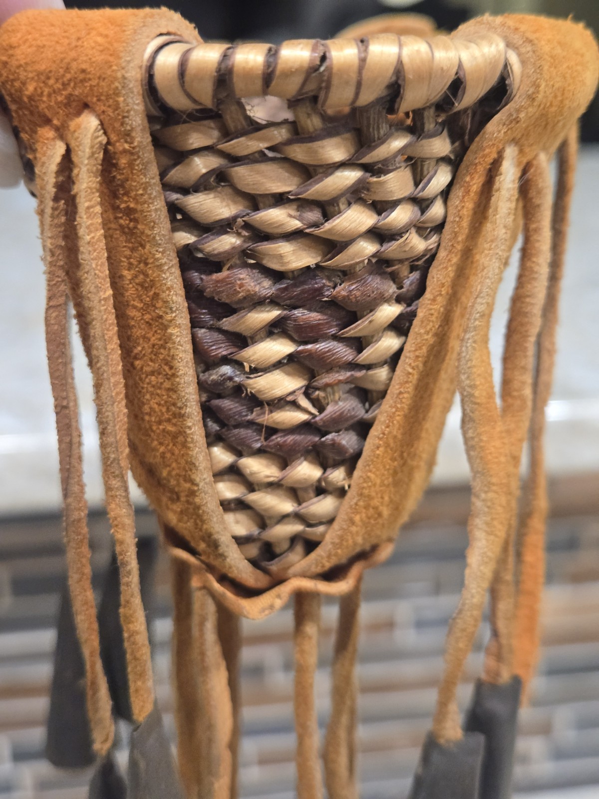 Vintage Miniature Native American Apache Burden Basket with Tipped Tassels