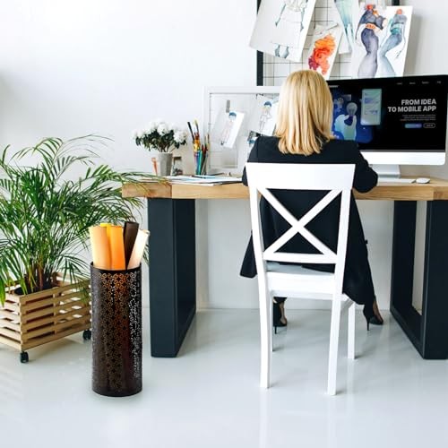 Metal Round Umbrella Stand Rack, Free Standing Umbrella 16.5"H x 6.7" Diameter