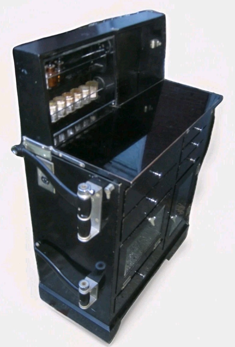 Antique Medical Podiatry Dental Metal Glass Cabinet w/ Bottles Electric Bosworth