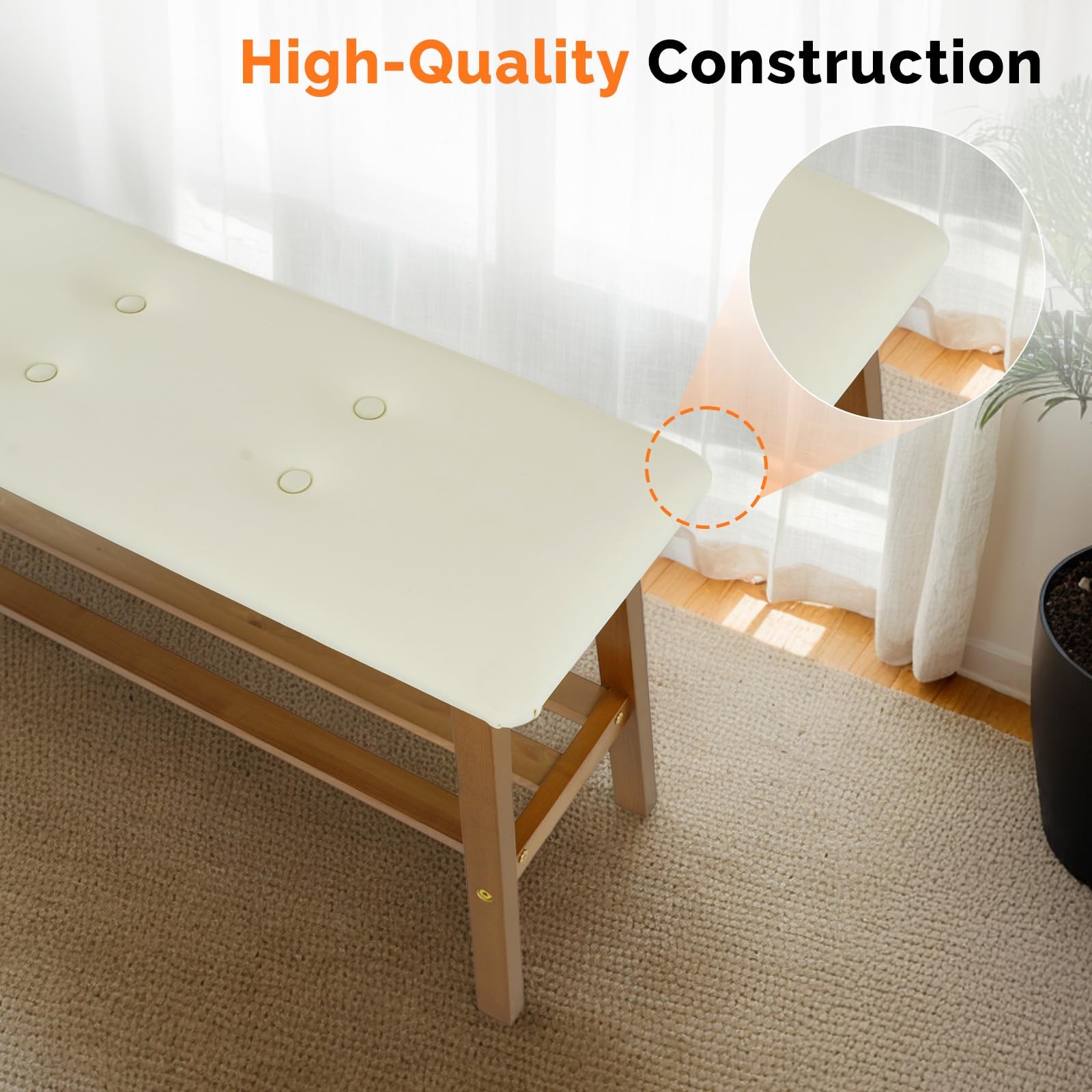 Padded Solid Wood Dining Bench 39" Wooden Bench for Entryway Bedroom Kitchen