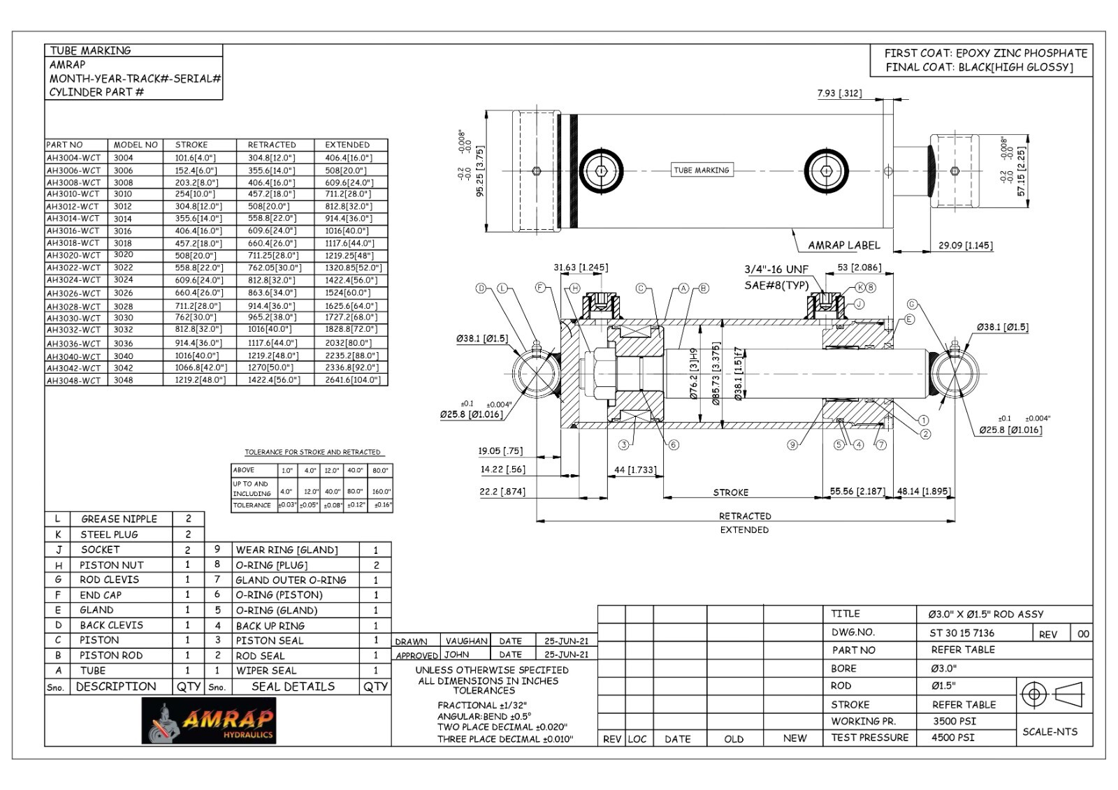 3x12 Hydraulic Cylinder-3" Bore, 12" Stroke -Welded Cross Tube Cylinder(new)