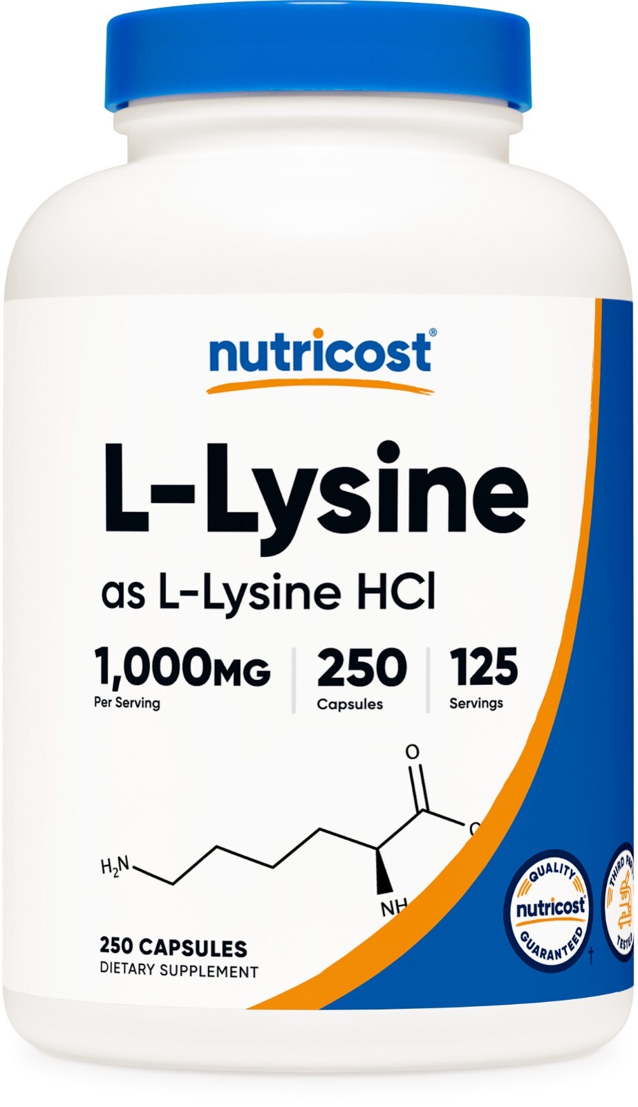 Nutricost L-Lysine 1000mg, 250 Capsules - Gluten Free, Non-GMO, 500mg Per Cap
