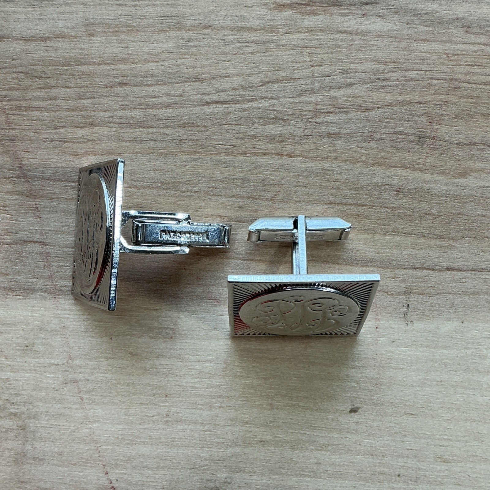 Vintage Swank Monogram Cufflinks Silver Tone Initials Engraved Square