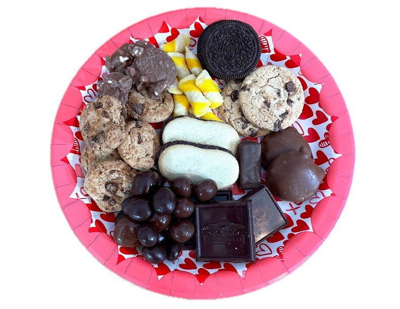Valentines Day Chocolate Gift Basket filled with assorted chocolates, cookies, s
