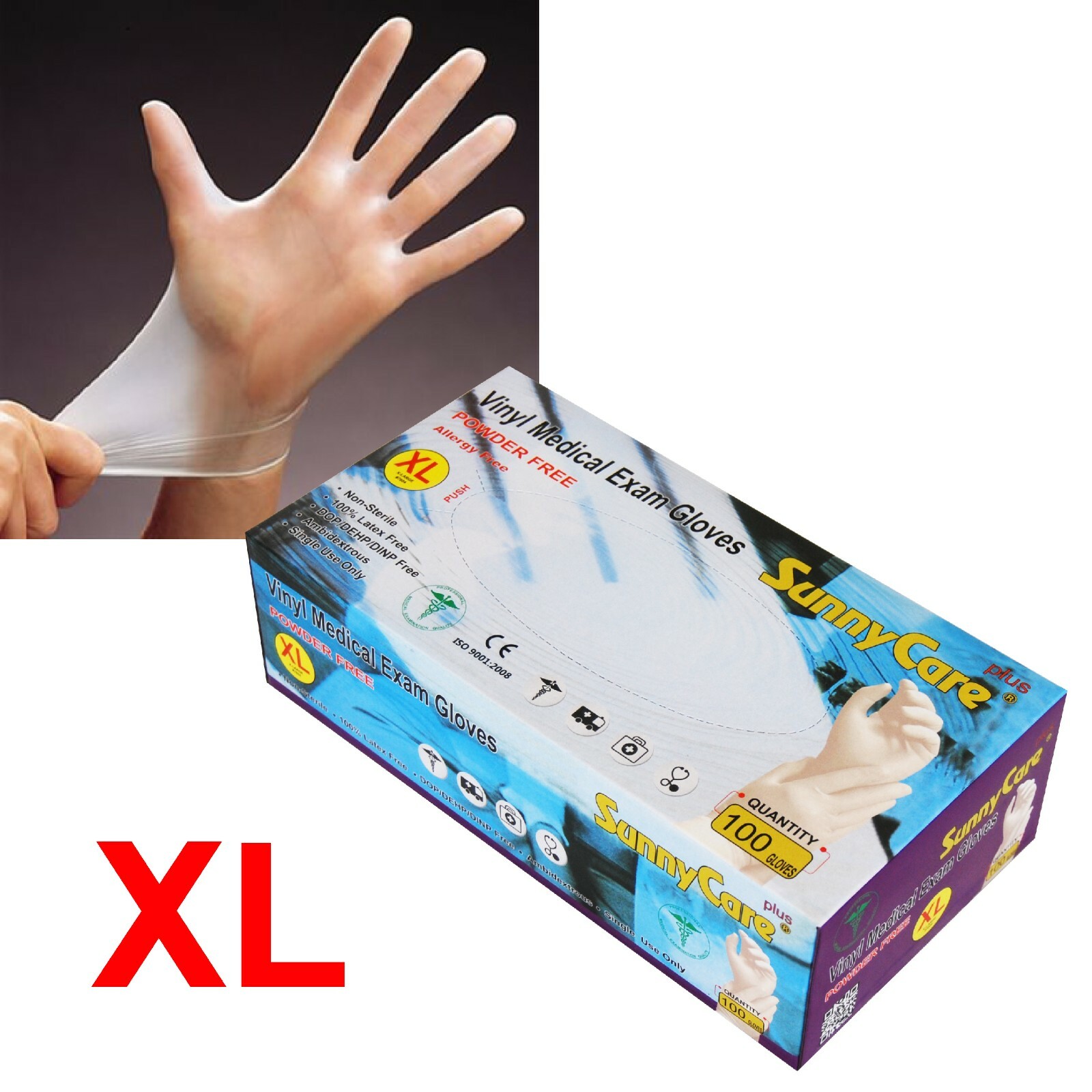 1000Pcs SunnyCare Vinyl Exam Gloves Powder Free (Latex Nitrile Free) 🔥🔥🔥🔥 XL