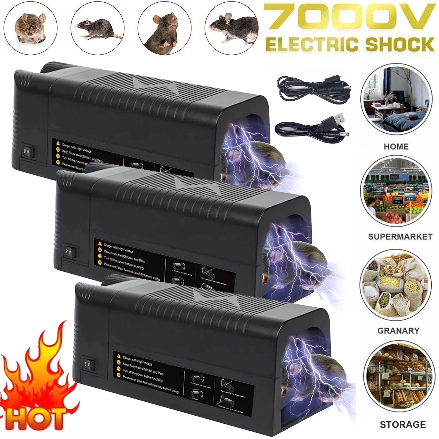 3PCS Electronic Mouse Trap Victor Control Rat Killer Pest Electric Rodent Zapper