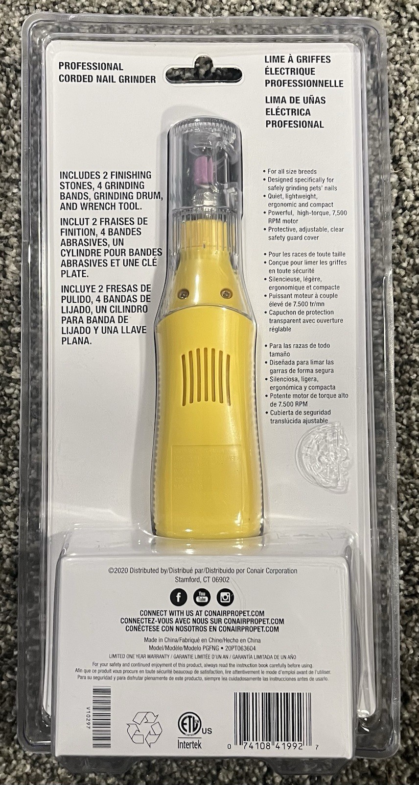 CONAIR PRO Dog & Cat Professional Corded Nail Grinder (PGFNG) - BRAND NEW