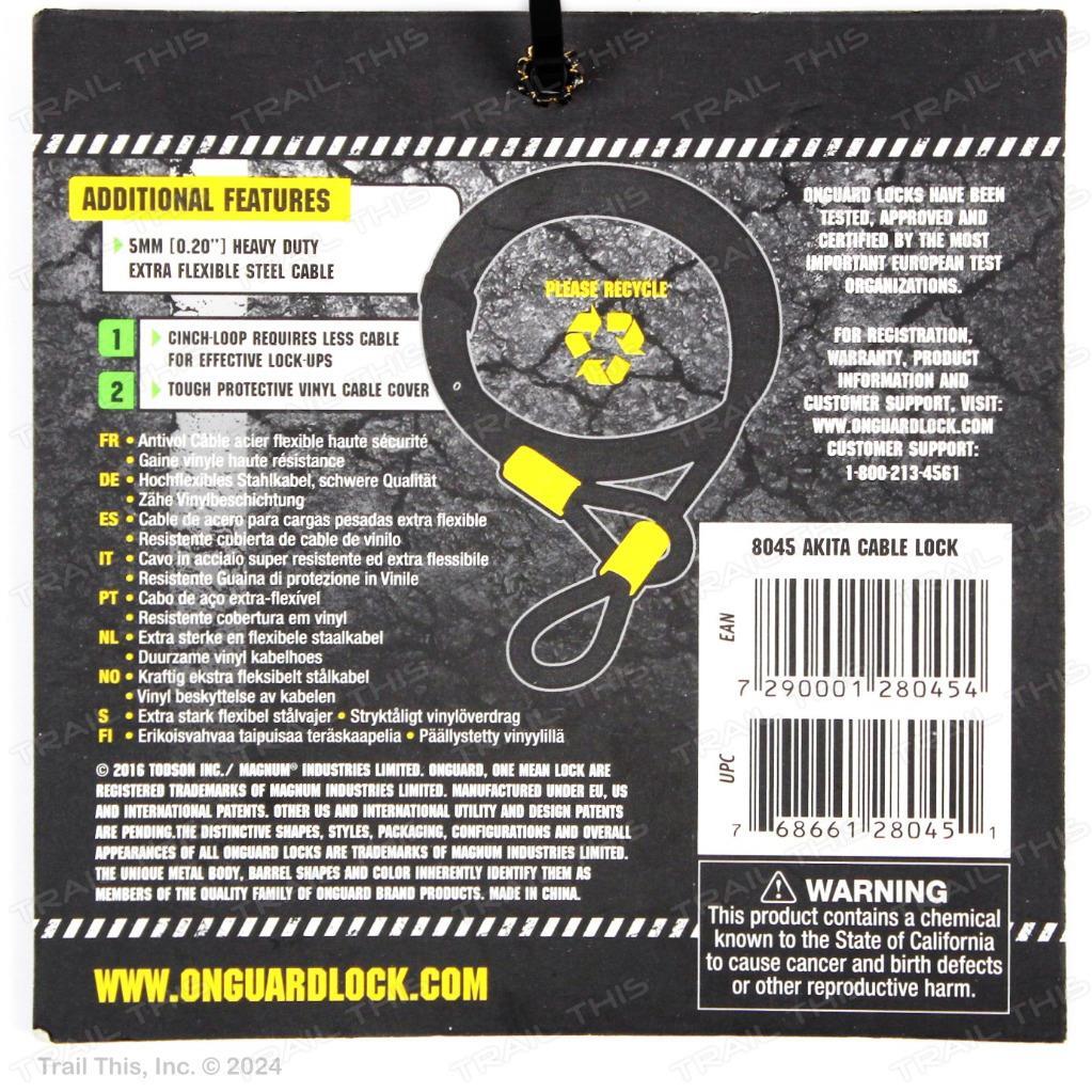 OnGuard Akita Cable 21" x 5mm Bicycle Saddle / Seat Cinch-Loop Lock Cable