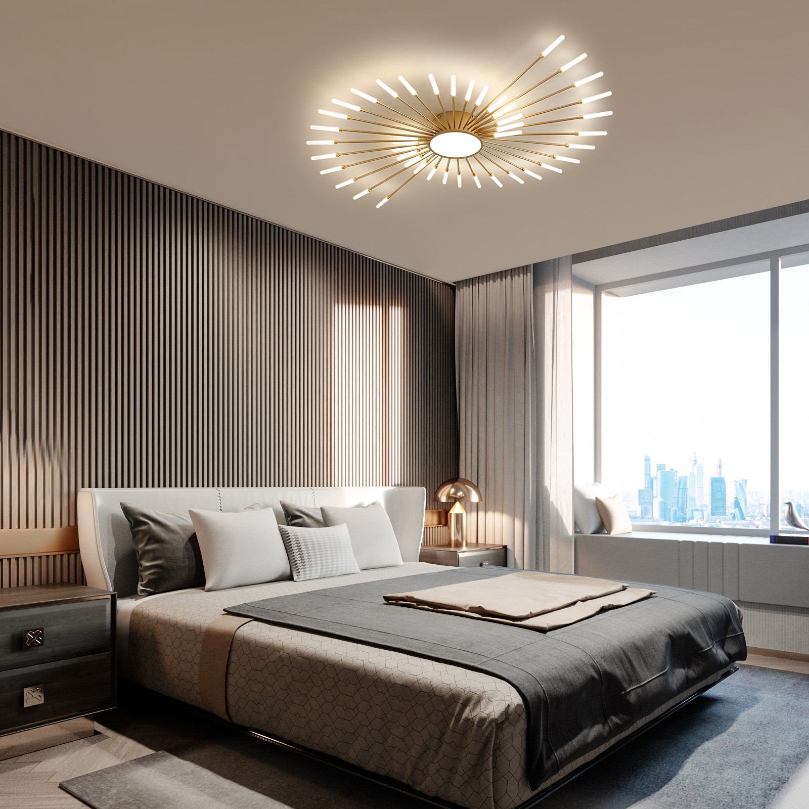 42-Light Fireworks Ceiling Light Modern LED Flush Mount Dimmable APP Remote-Gold