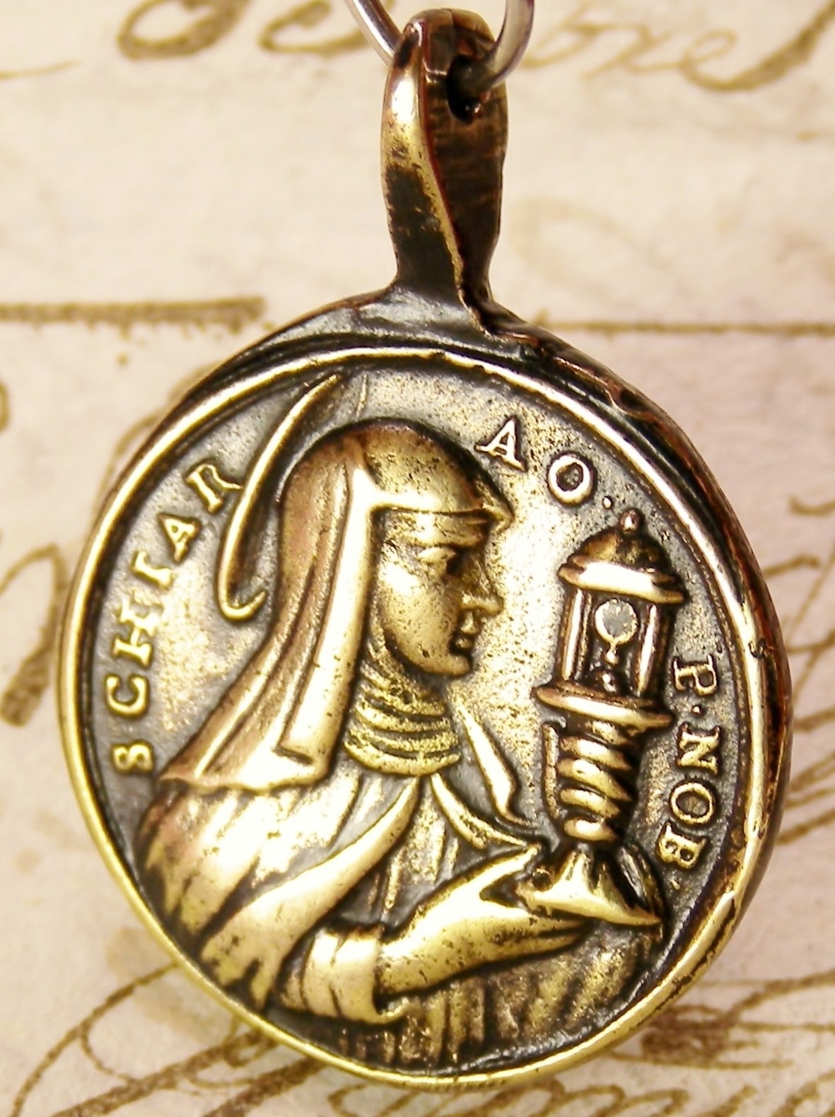 ANTIQUE 18TH CENTURY BRONZE MEDAL ST CLARE OF ASSISI & ST PASCHAL BAYLON