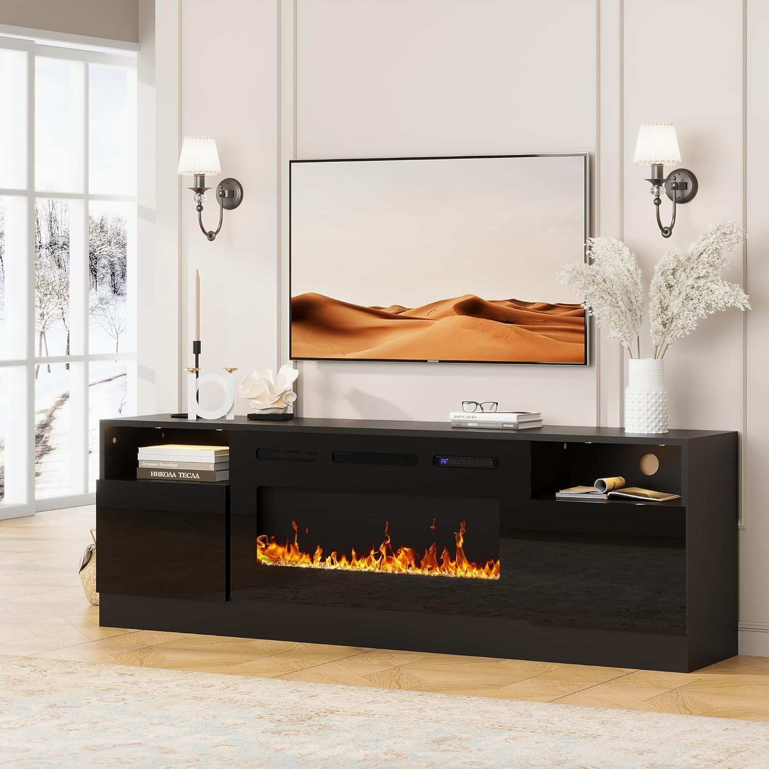 70" Fireplace TV Stand for 80 inch TVs with 36" Electric Fireplace