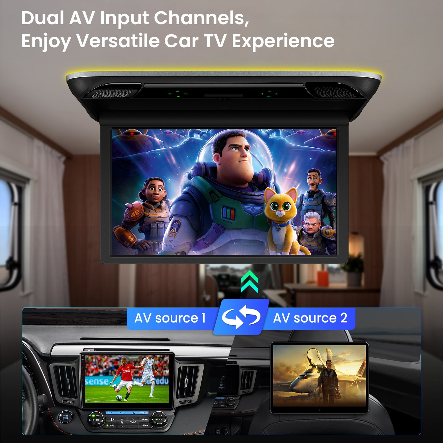 21.5" Car TV Coach Bus Flip Down Roof Monitor Overhead HD Screen 1080P USB HDMI