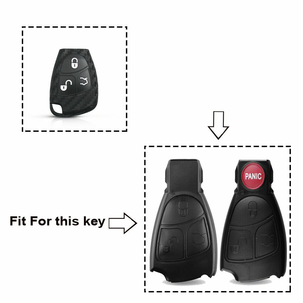 Carbon Fiber Pattern Soft Silicone Car Key Fob Cover For Mercedes Benz W203 W204