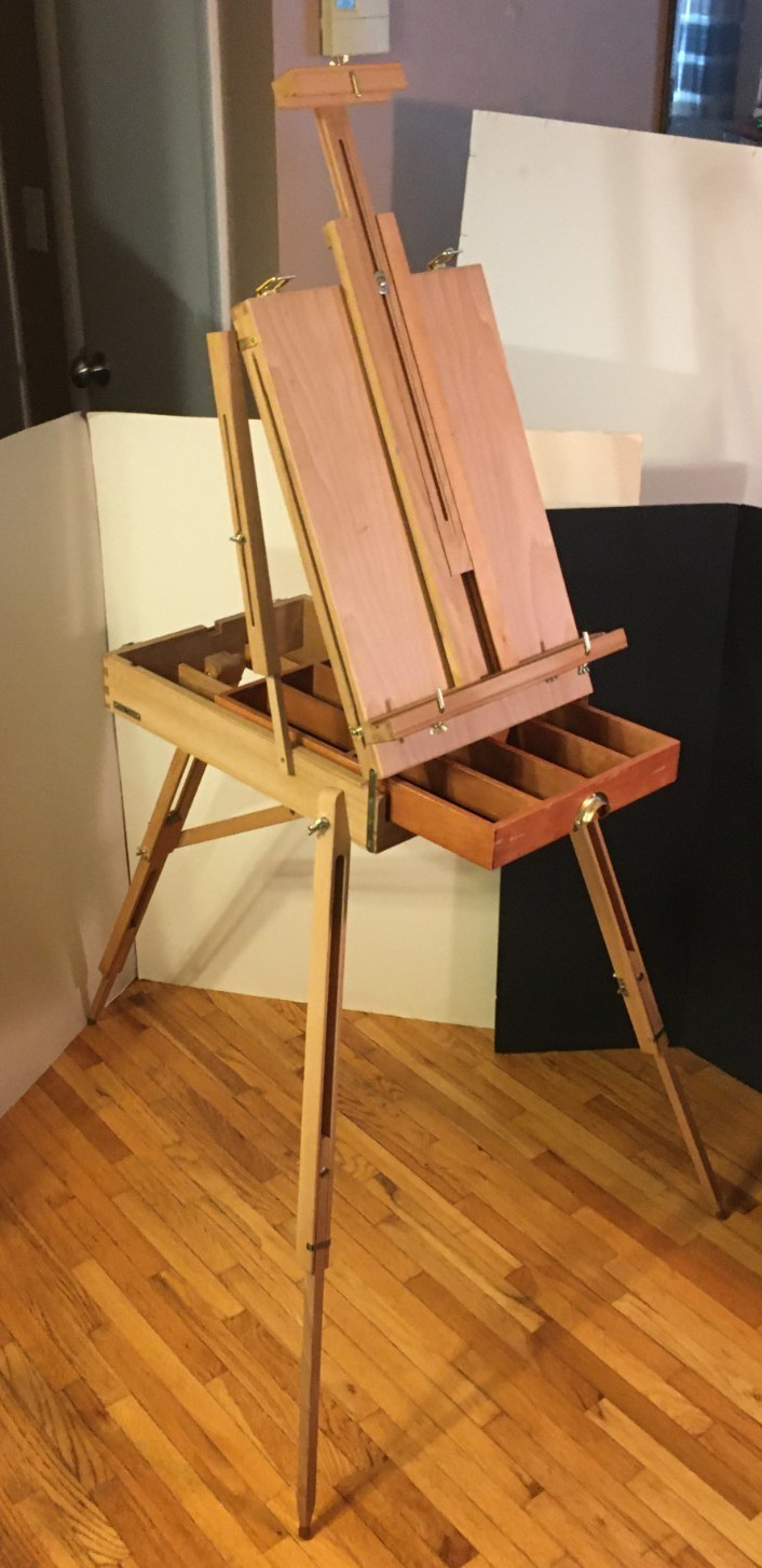 **Vintage FRENCH EASEL FOLDING ARTIST SKETCHBOX PORTABLE SOLID WOOD STORAGE