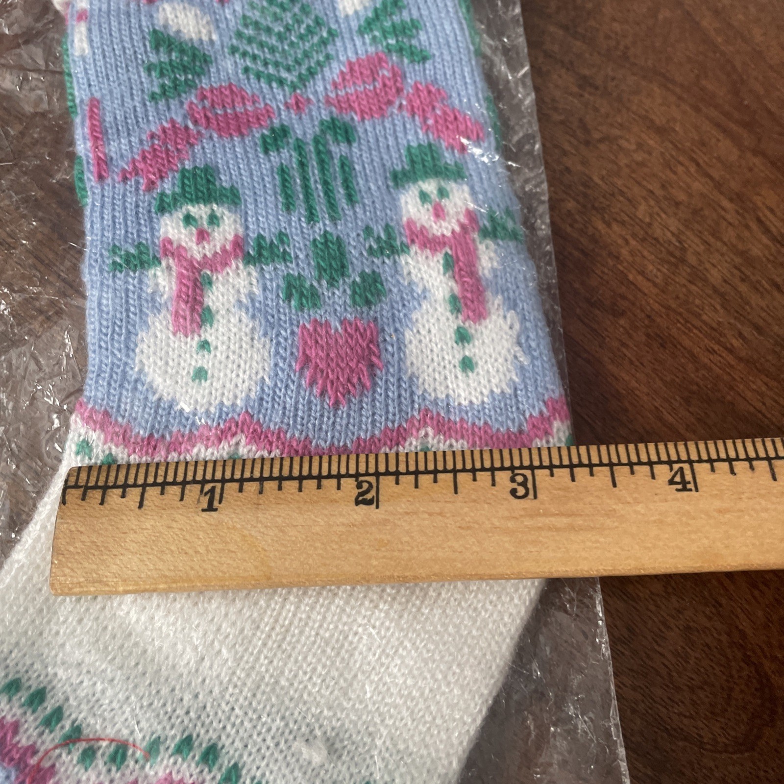 Vintage Christmas Knitted Mini Stocking Ornament Pink Blue 1980s Taiwan Snowman