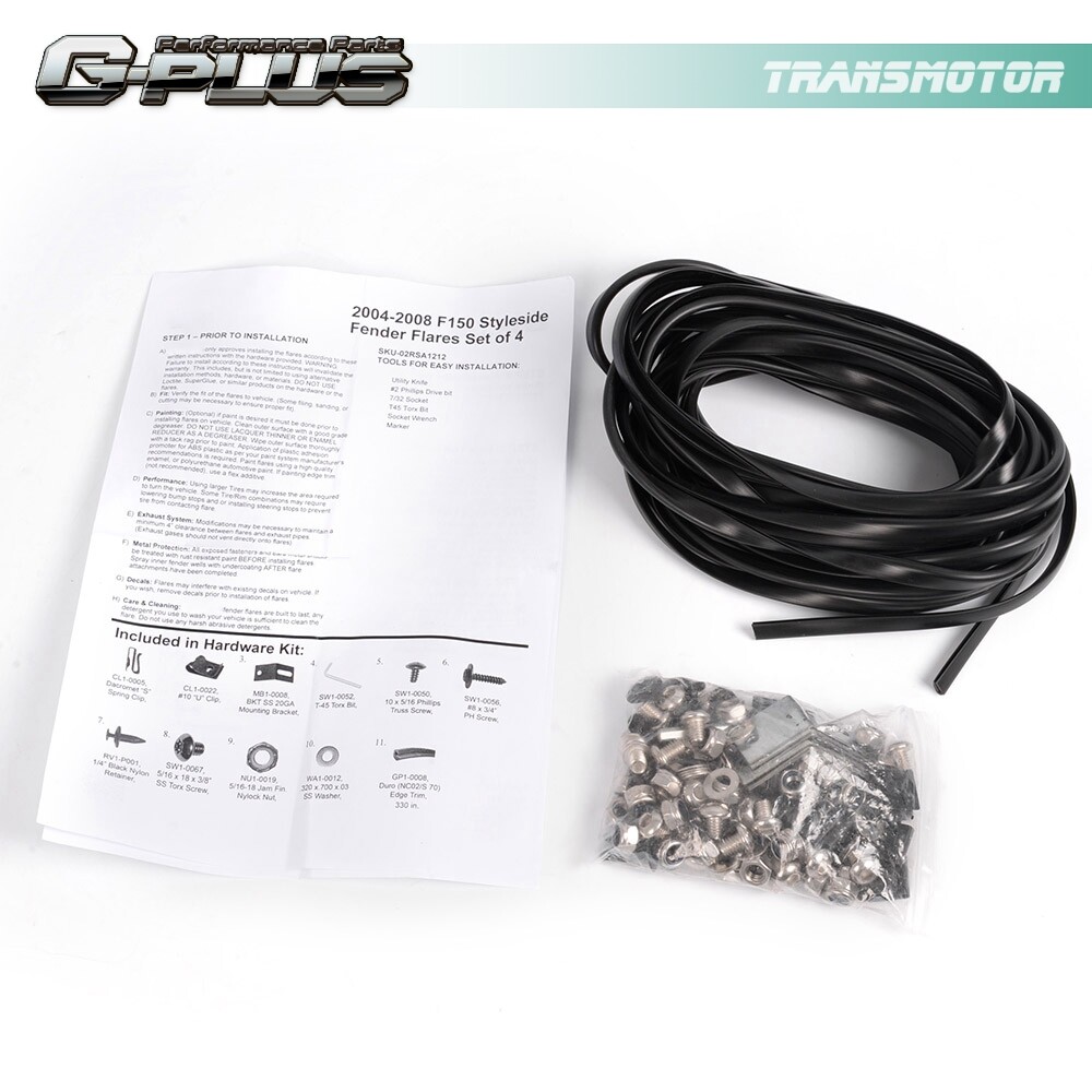 Fender Flares Pocket Rivet Bolt on Style Smooth Fit For Ford F150 2004-2008 4Pcs