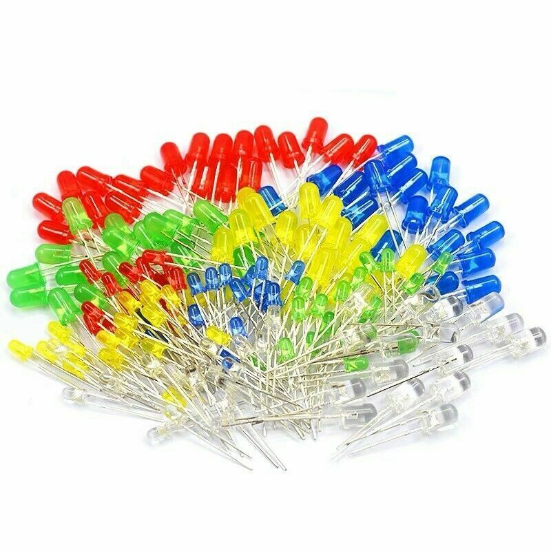 200Pcs 3mm 5mm LED Light White Yellow Red Blue Green Assortment Diodes Kit Box