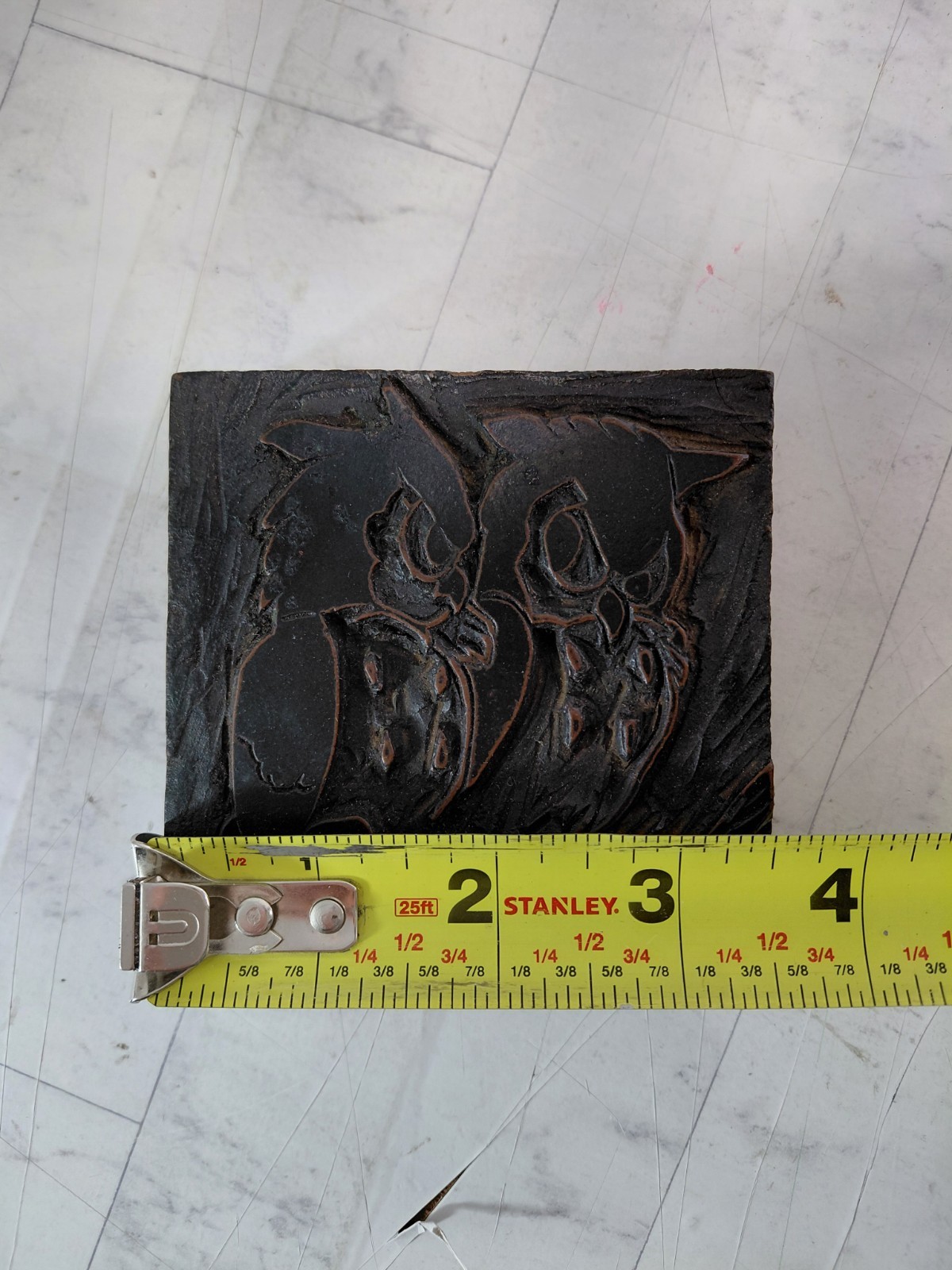 Vintage Wood Printing Block Owls Birds Carved Stamp Letterpress Art Decor 3.5"