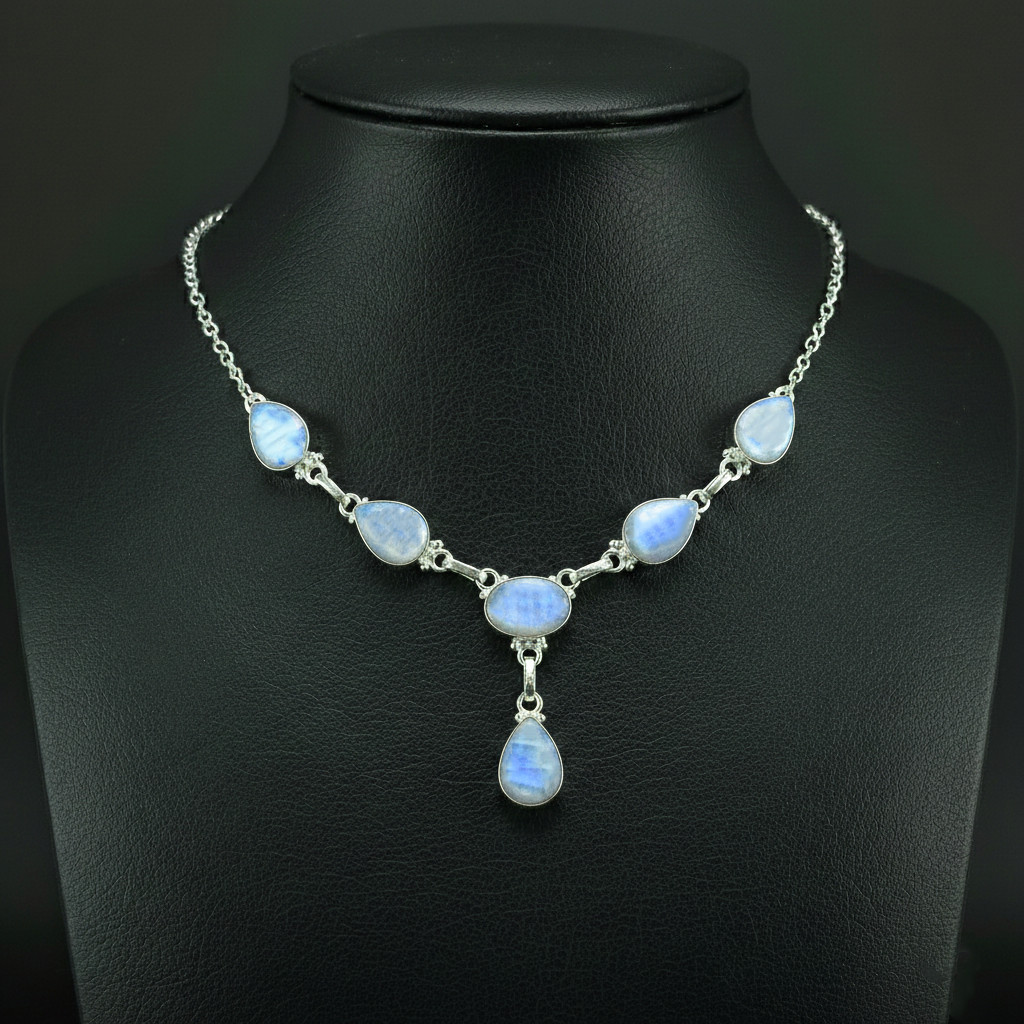 Rainbow Moonstone 925 Sterling Silver handmade Gift Necklace 18"