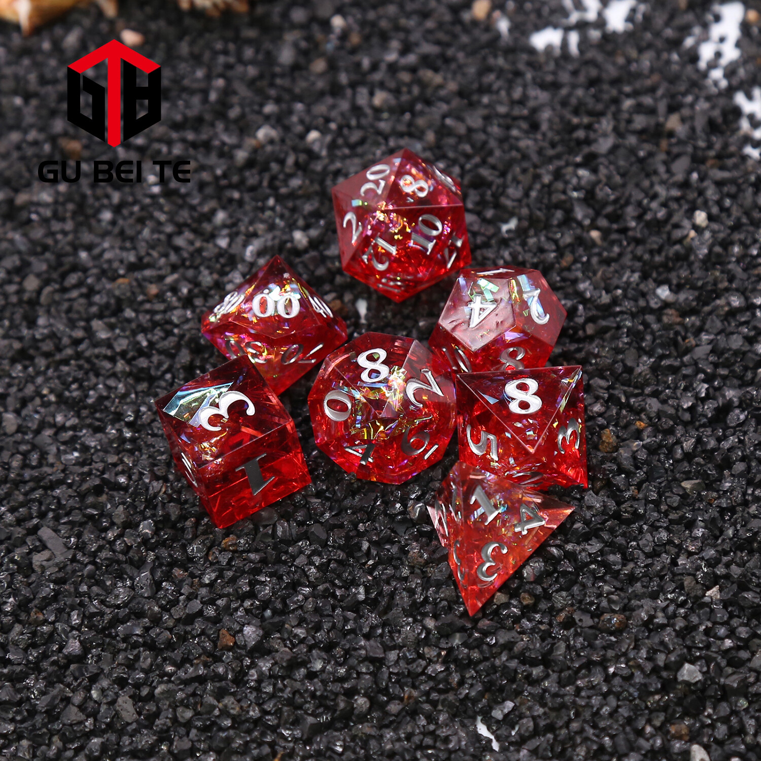 7Pcs DND Dice Set Resin Red Polyhedral Dice D4 D6 D8 D10 D10 D10 D% for Rpg D&D