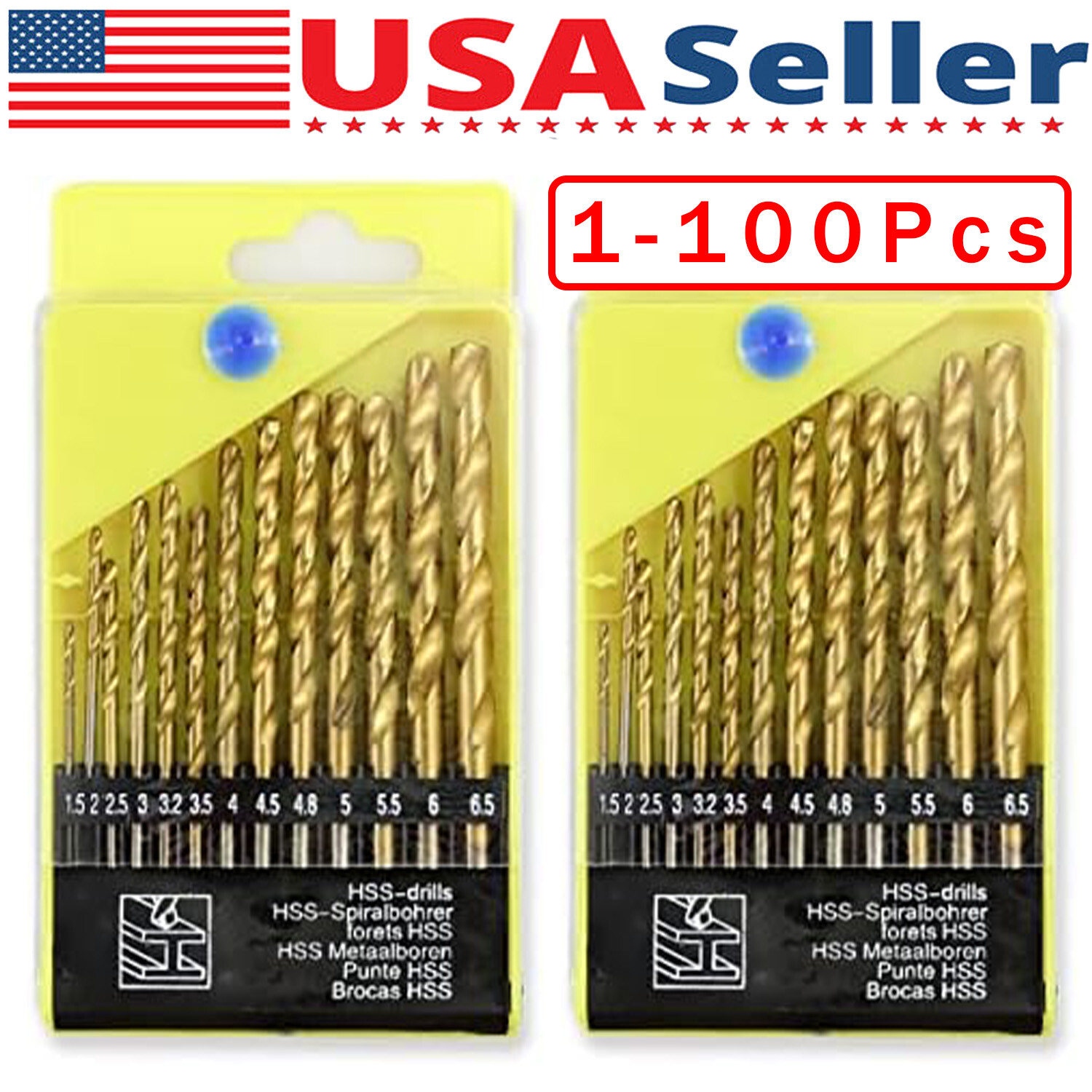 13Pcs HSS Titanium Coated Twist Drill Bit Set 1.5-6.5mm Hex Shank For wood Metal
