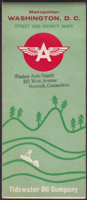Tidewater Oil Flying A Gasoline Road Map Metro Washington DC 1963