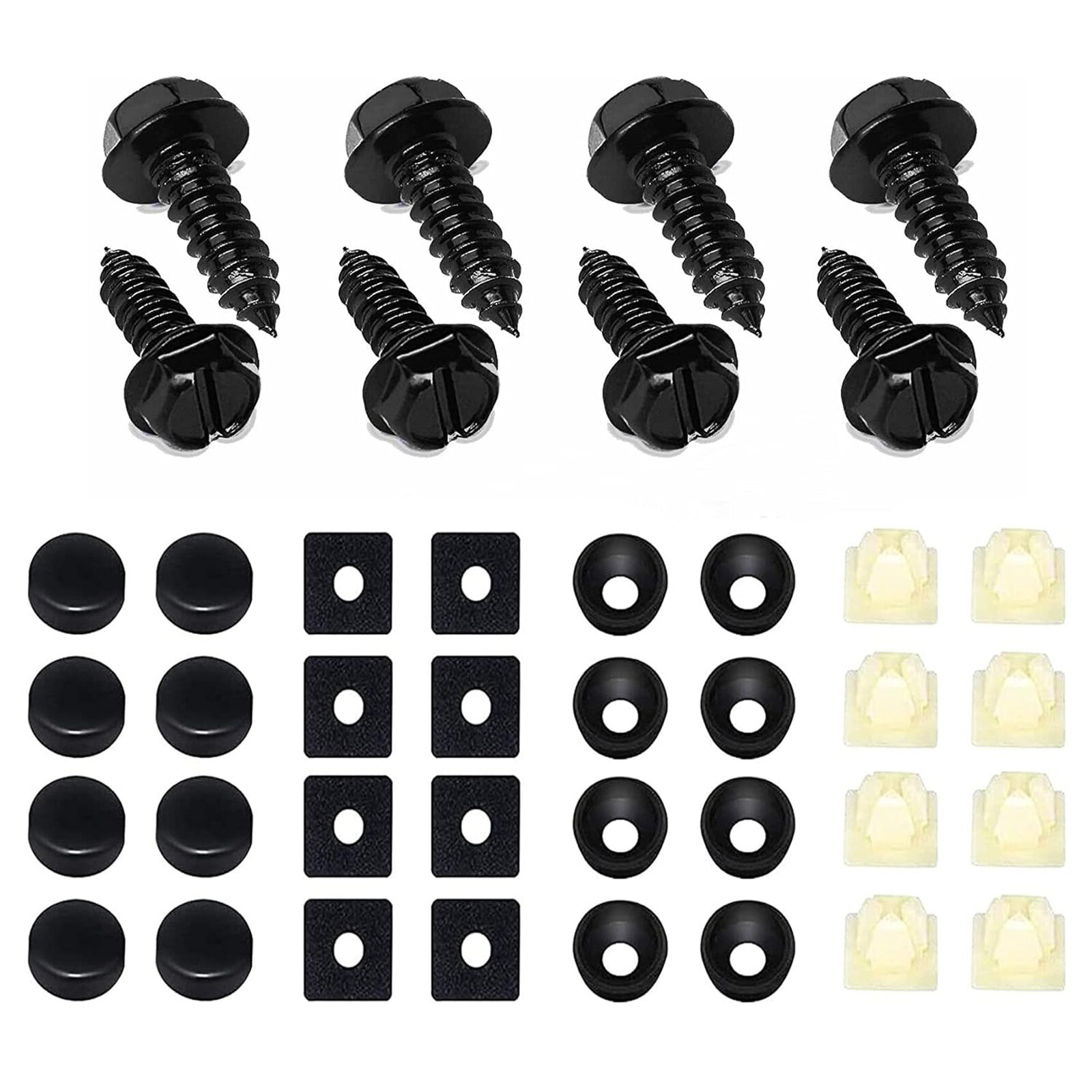 8 Black License Plate Screws Stainless Steel Bolts Caps Car Dealer Fasteners Kit