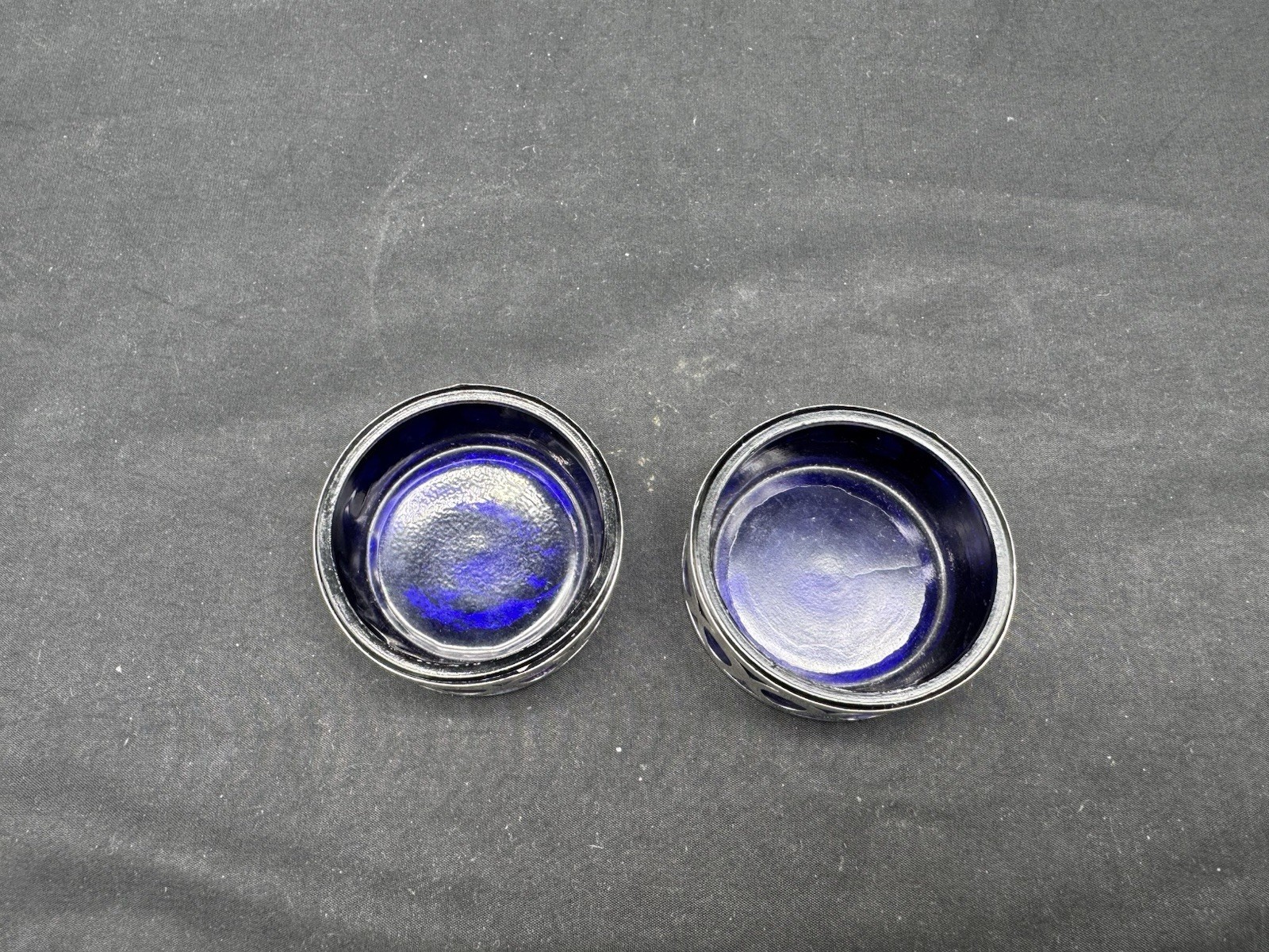Pair of Vintage Sterling Silver Cobalt Glass Salt Cellars