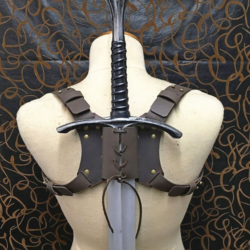 Medieval Retro Back Sword Holder Back Scabbard Warrior Cosplay PU Leather USA