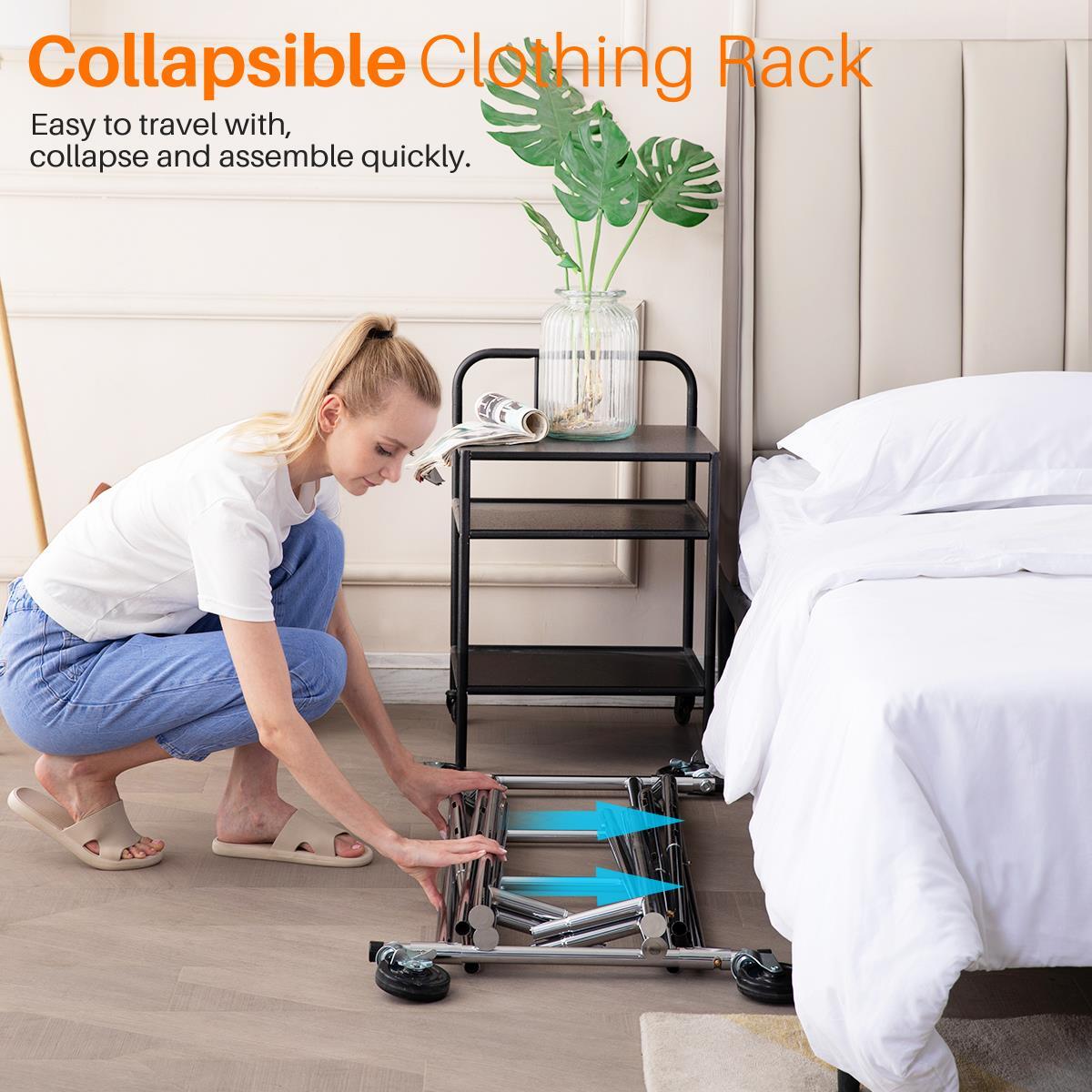 Heavy Duty Collapsible Commercial Clothing Garment Rack Rolling Chrome US
