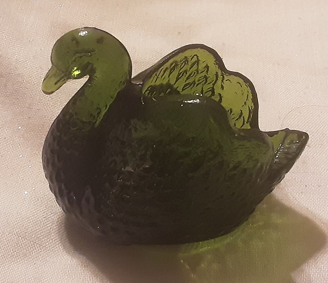 Vintage Deep Dark Green Glass Salt Cellar/Dip Swan
