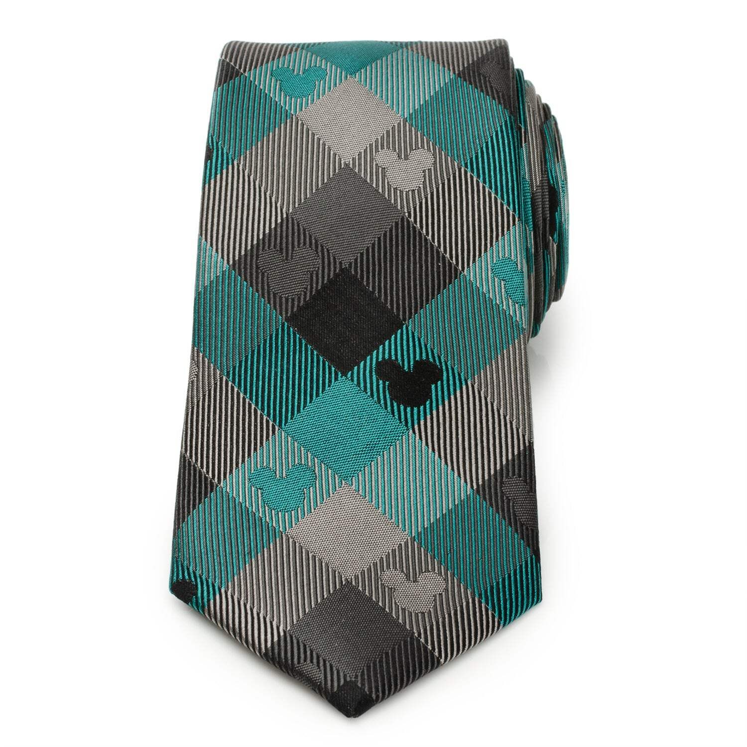 👔 Disney Mickey Mouse Silhouette Teal Plaid Men's Tie