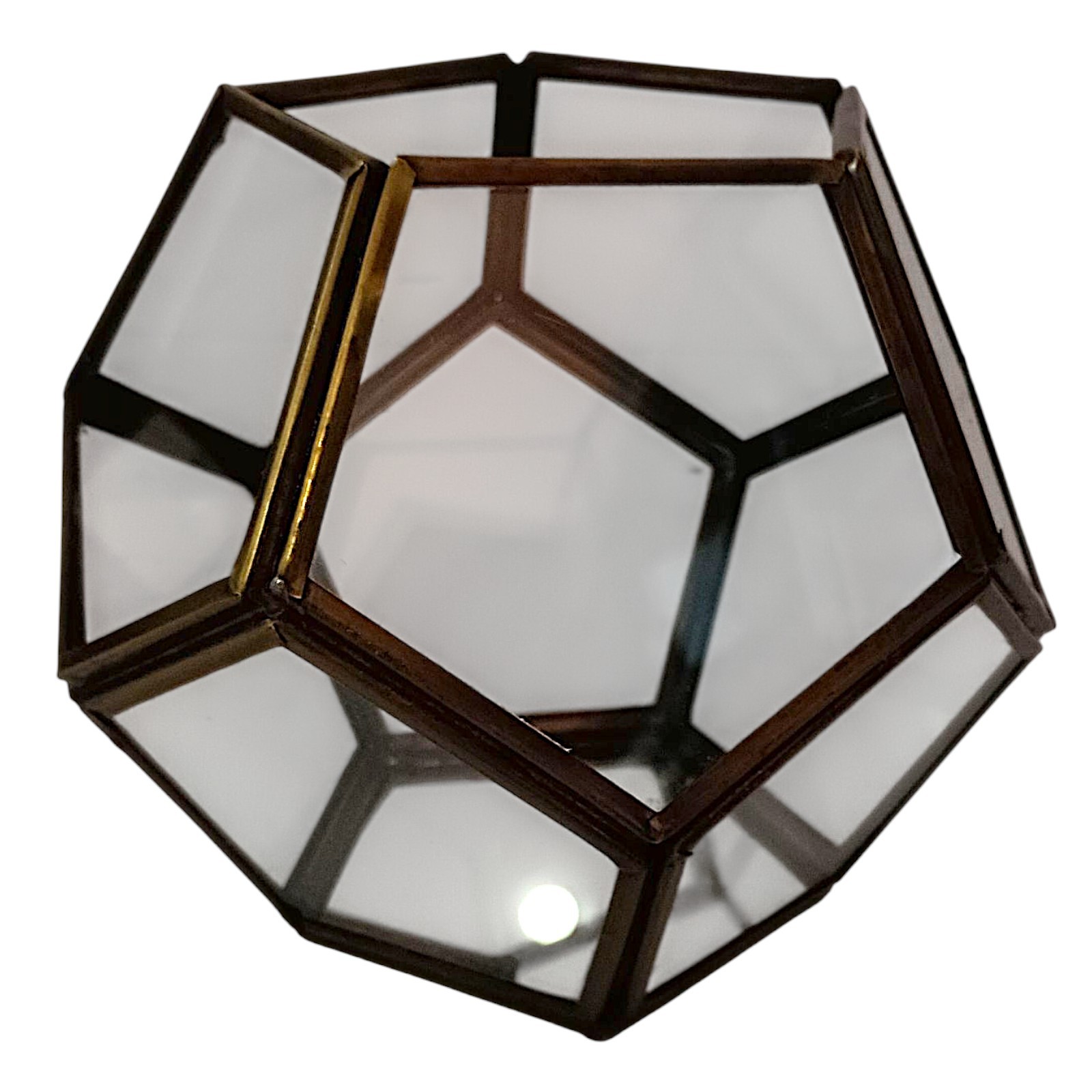 Vtg Brass Glass Terrarium Octagon Geometric Planter Display Case Candle Holder