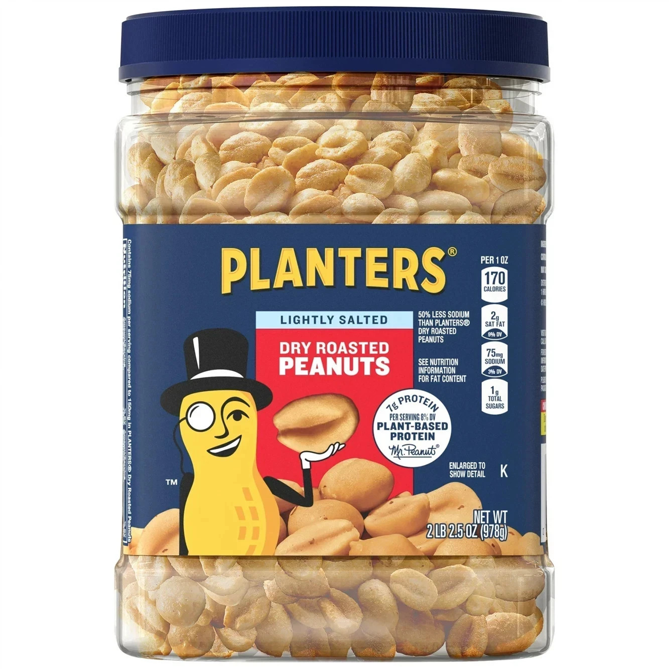 PLANTERS Lightly Salted Dry Roasted Peanuts, Party Snacks, Plant-Based Protein,