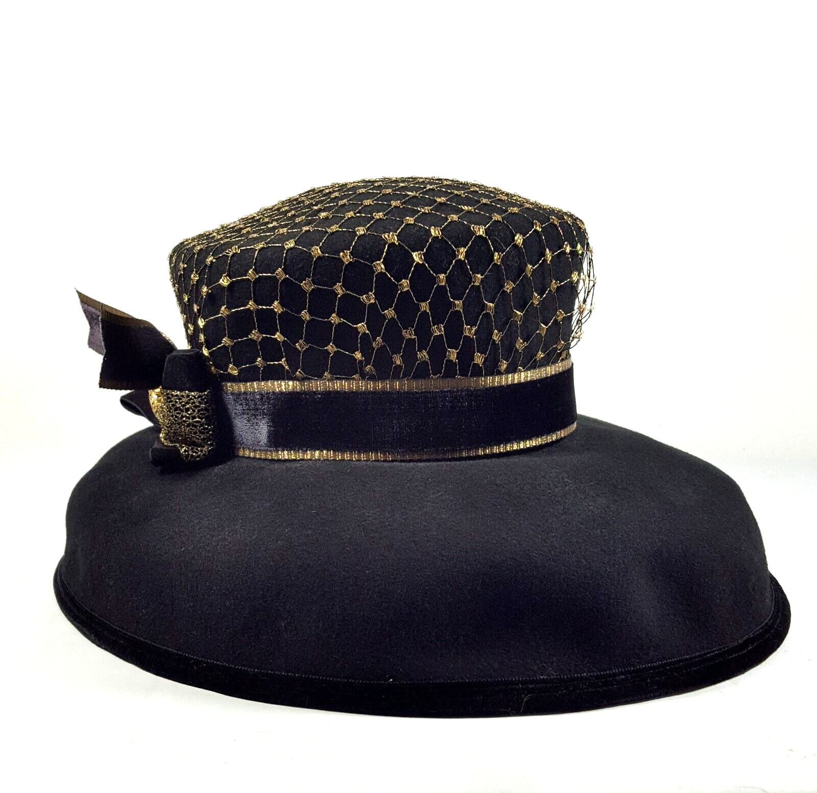 Vintage Bollman Women's Hat Bucket Irish Country Black Wool Felt