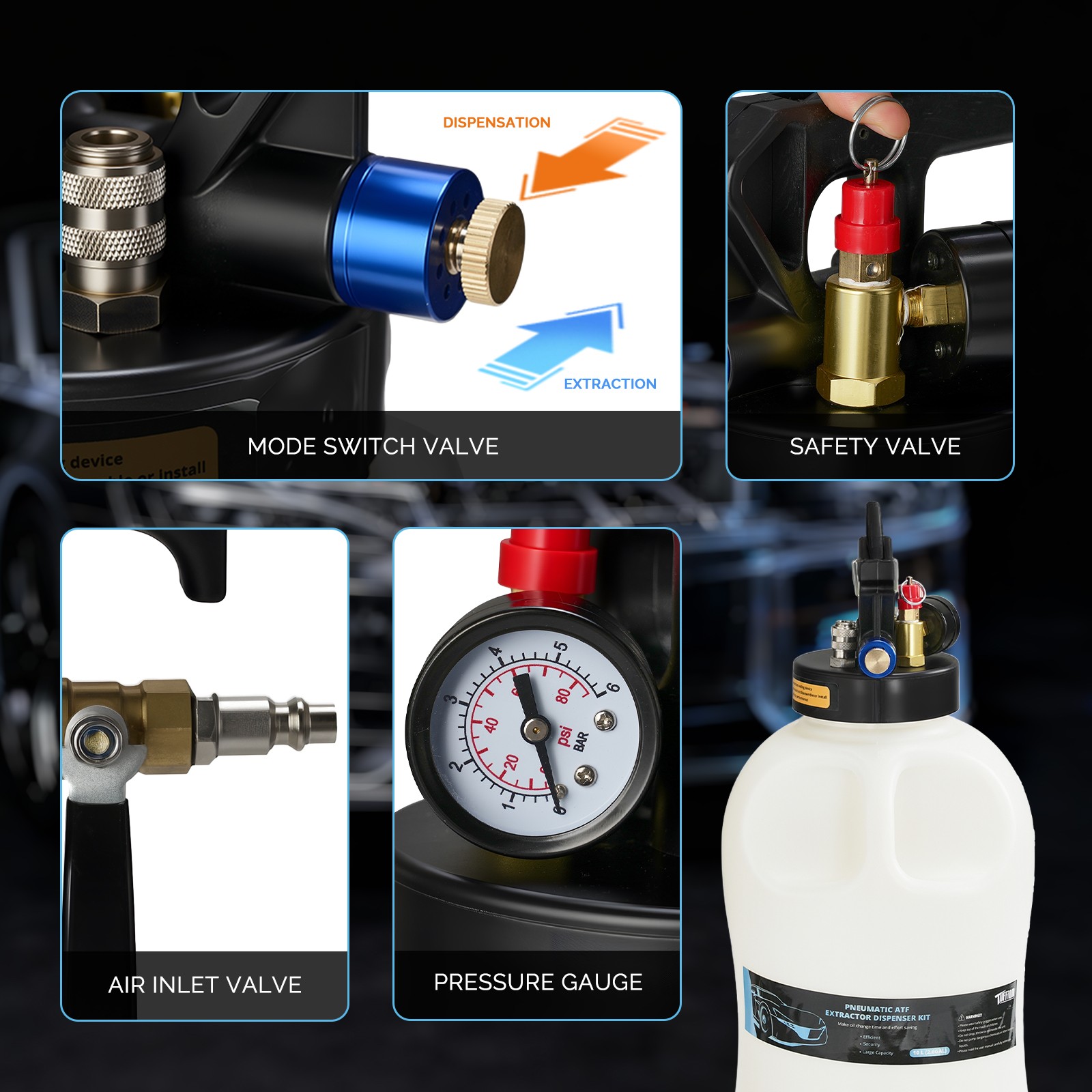 10L Transmission Fluid Transfer Pump 15 ATF Adapter Filler System Kit Black