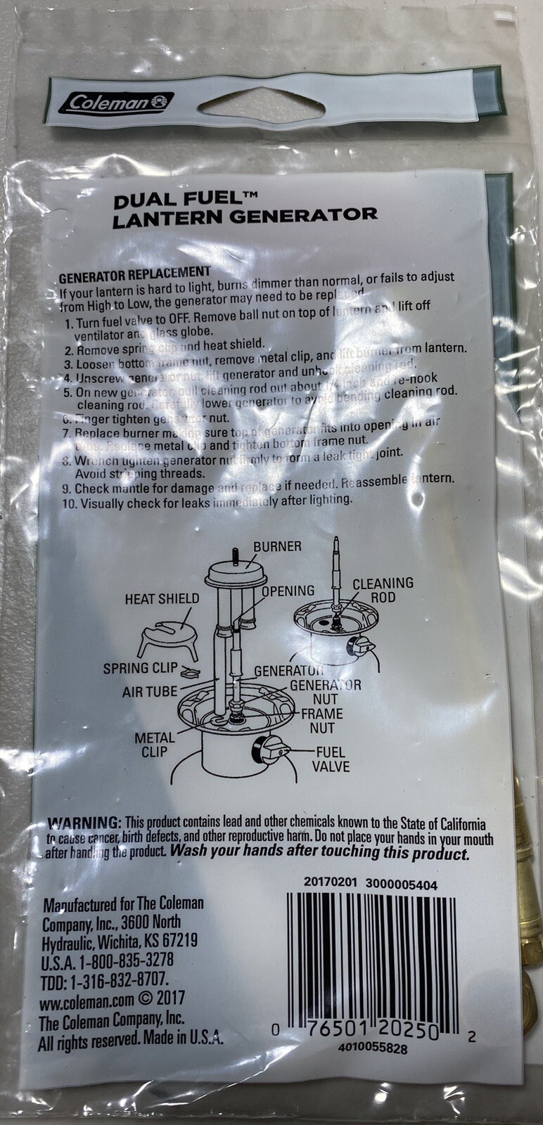 Coleman 295 Dual Fuel Lantern Generator # 295-5891/3000005404