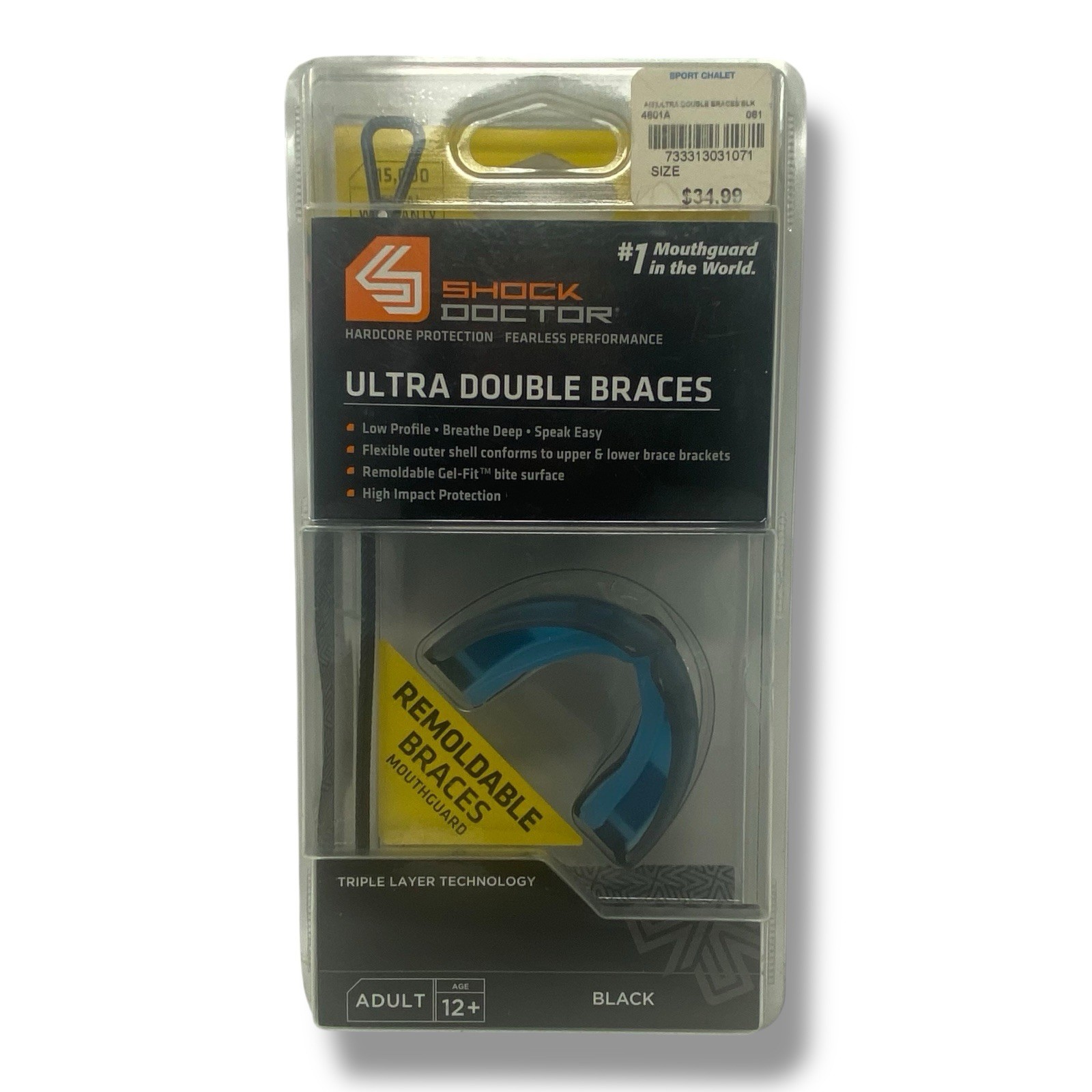 Shock Doctor Adult 12+ Ultra Double Braces Remoldable Mouthguard Black NEW