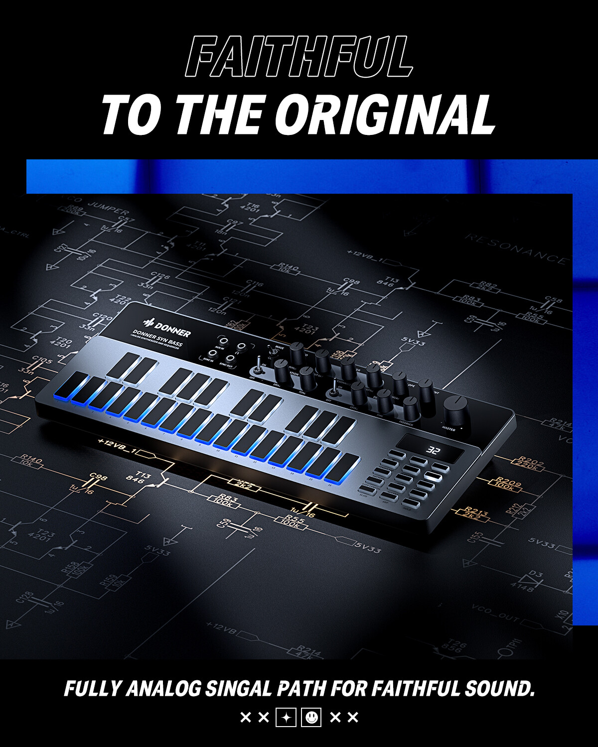 Donner B1 Analog Bass Synthesizer and Sequencer with Intuitive User Interface