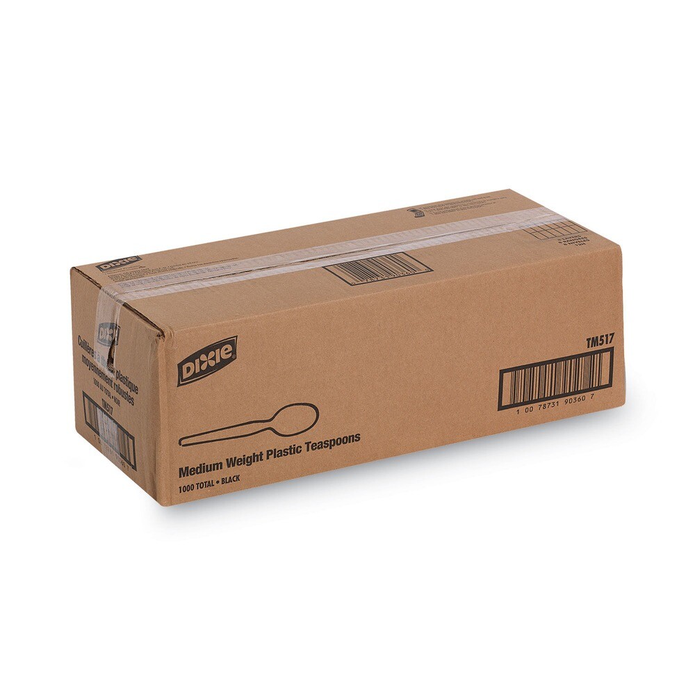 Dixie TM517 Heavy Mediumweight Plastic Cutlery Teaspoons - Black (1000/Ct) New