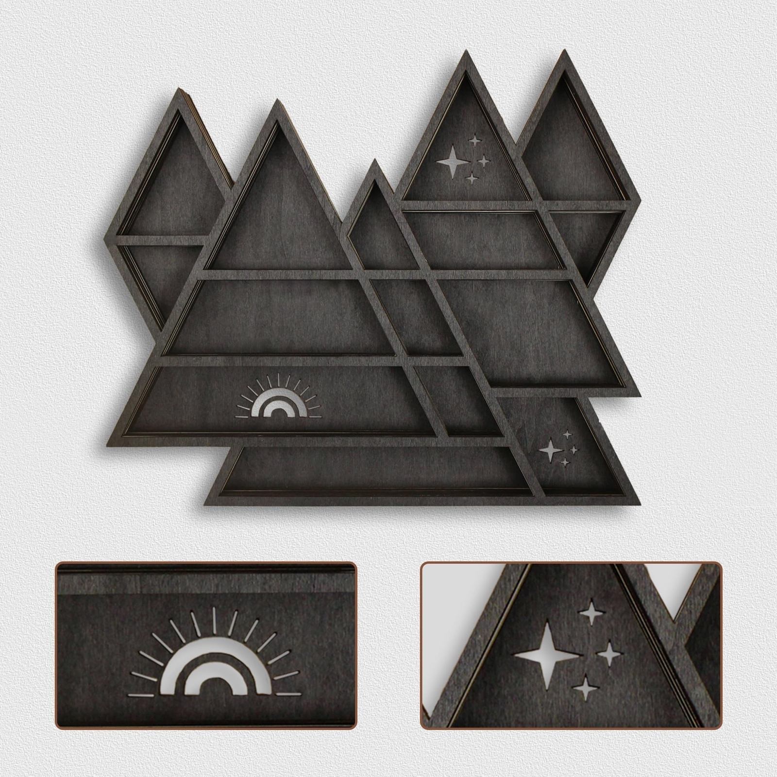 Triangle Mountain Crystal Shelf Display for Wall, Rock Gem Healing Stone Coll...