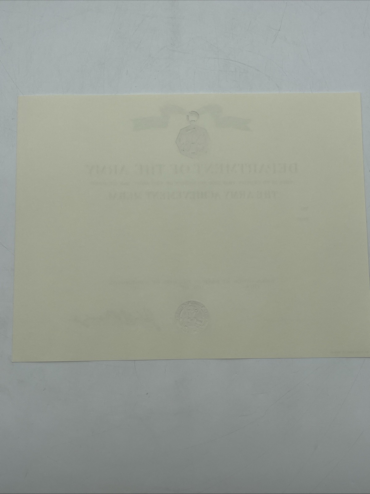 U.S. Military Department Of The Army Blank Achievement Medal Certificate 1981