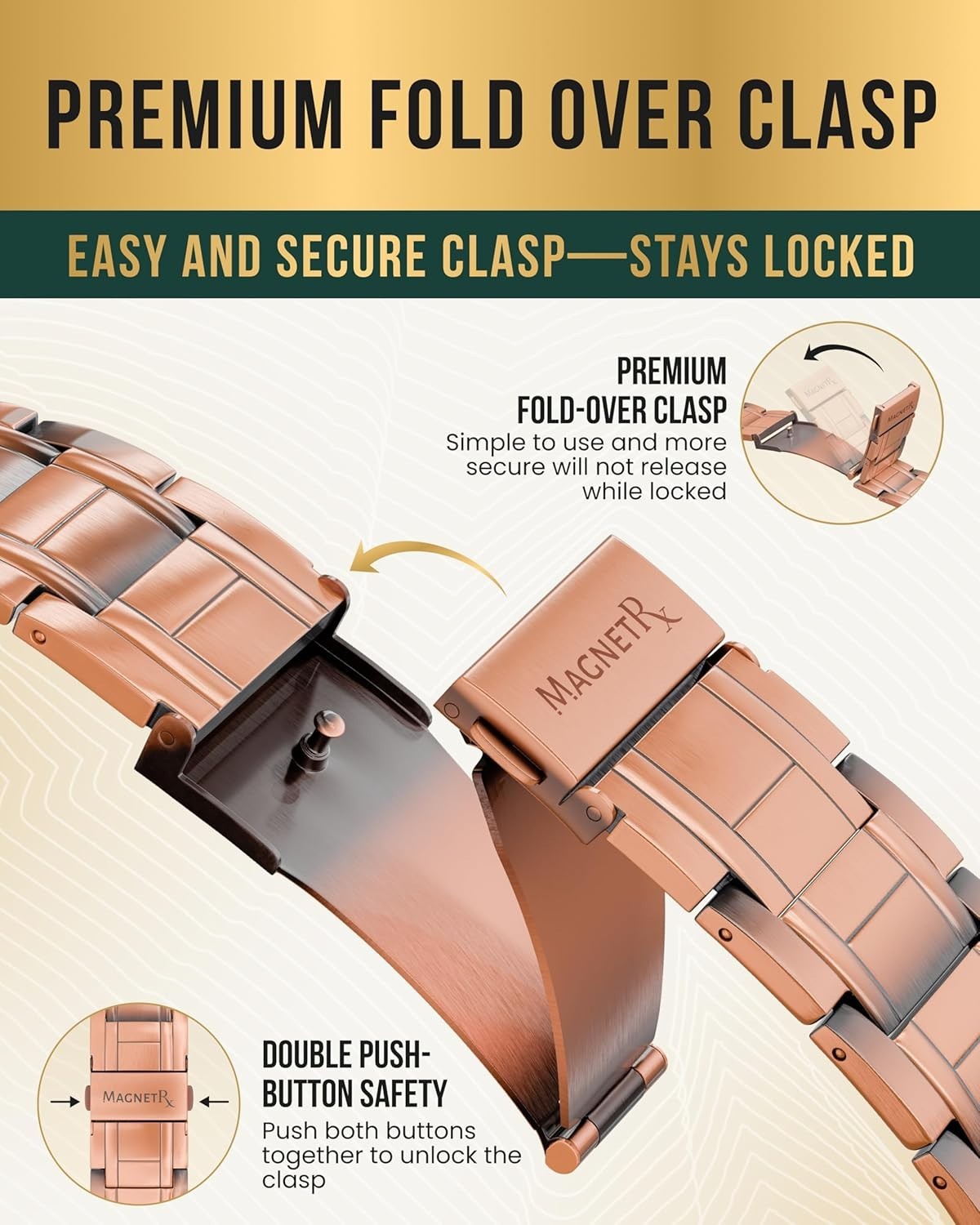 MagnetRX® 3X Strength Copper Bracelet for Men with Magnets Over Clasp and Adjust