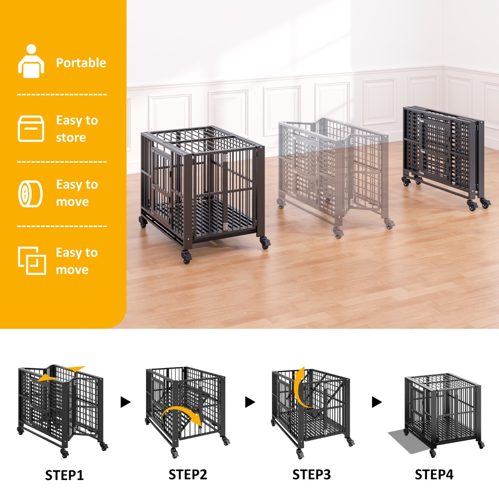 38/43/60 inch Heavy Duty Dog Crate,Folding Dog Kennel No Assembly Indoor