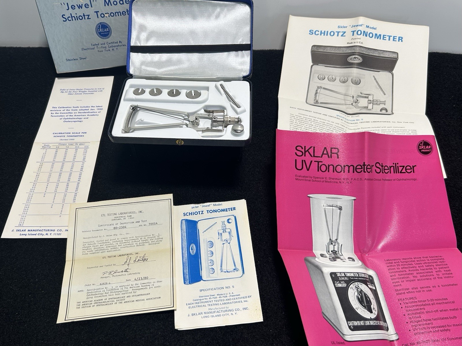 Sklar Schiotz Jewel Tonometer, Complete Set