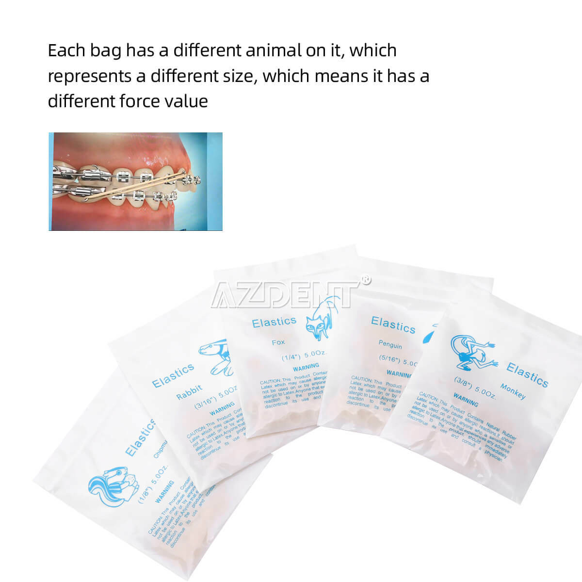 5000pcs Dental Ortodoncia Látex Elásticos Bandas Elásticas Zoo Pack 1/8 3/16 1/4