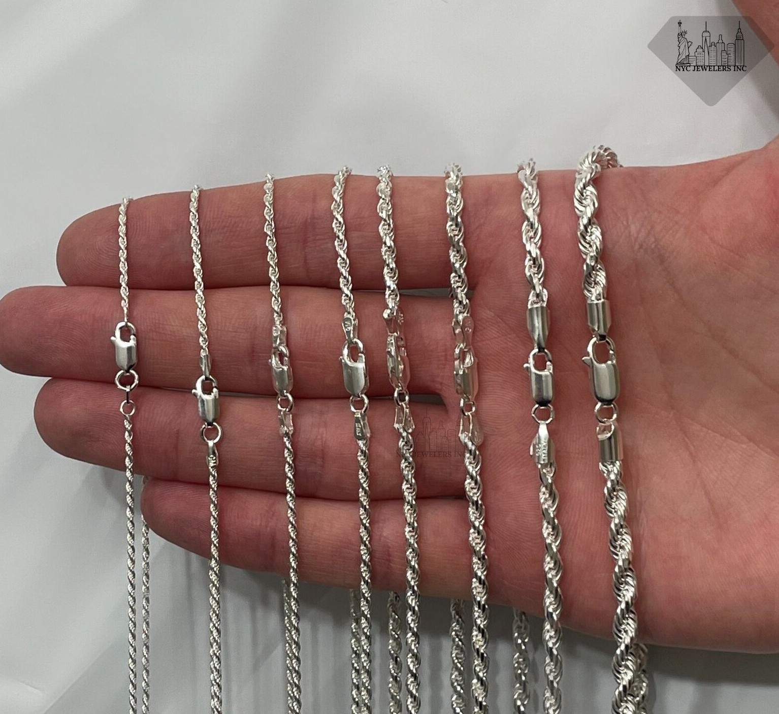 Italian Solid Sterling Silver Rope Link Chain Necklace 925 Silver Chain UNISEX