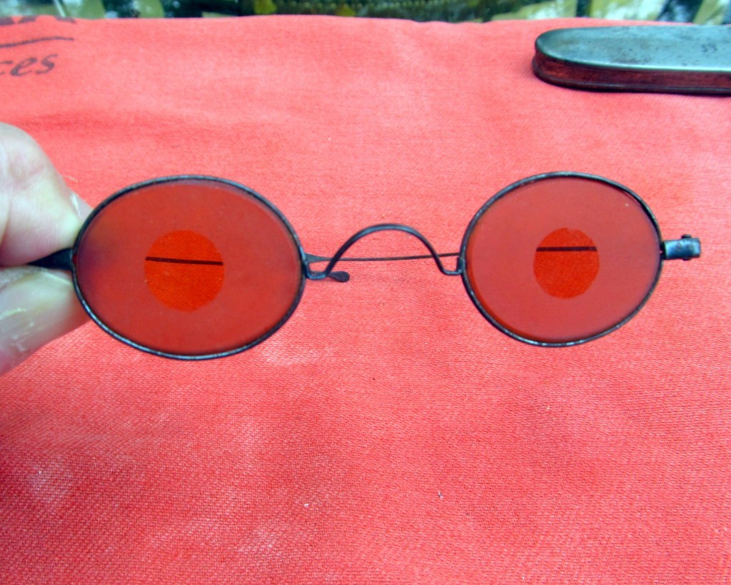 Frosted Amber Civil War Sharpshooter Glasses w/ Case Frosted Lens Wire Rims